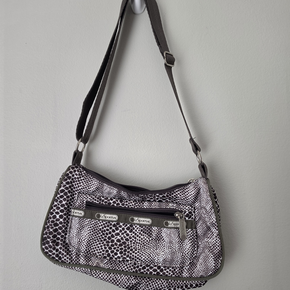 Lesportsac Black & White Snakeskin Print Shoulder Bag